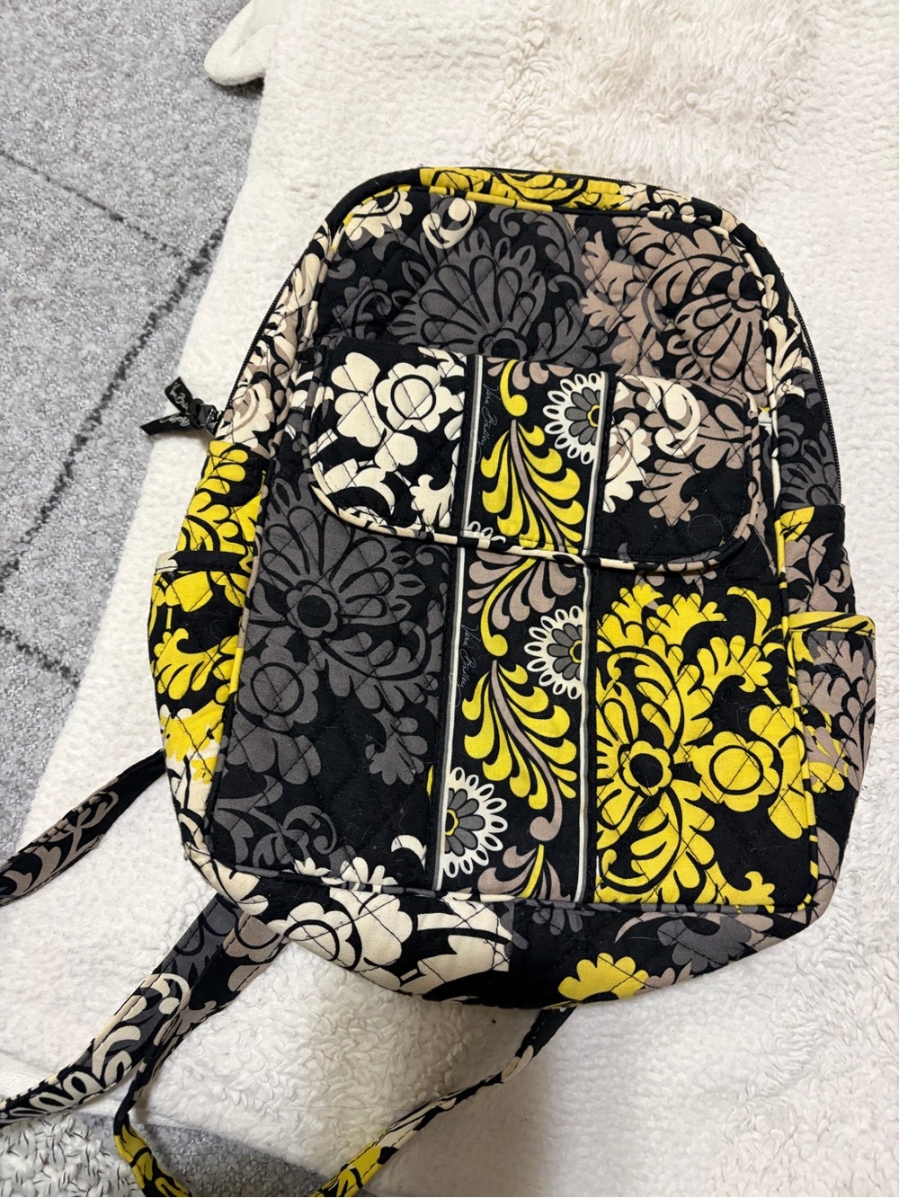 Vera Bradley Quilted Floral Backpack - Yellow, Black & Gray